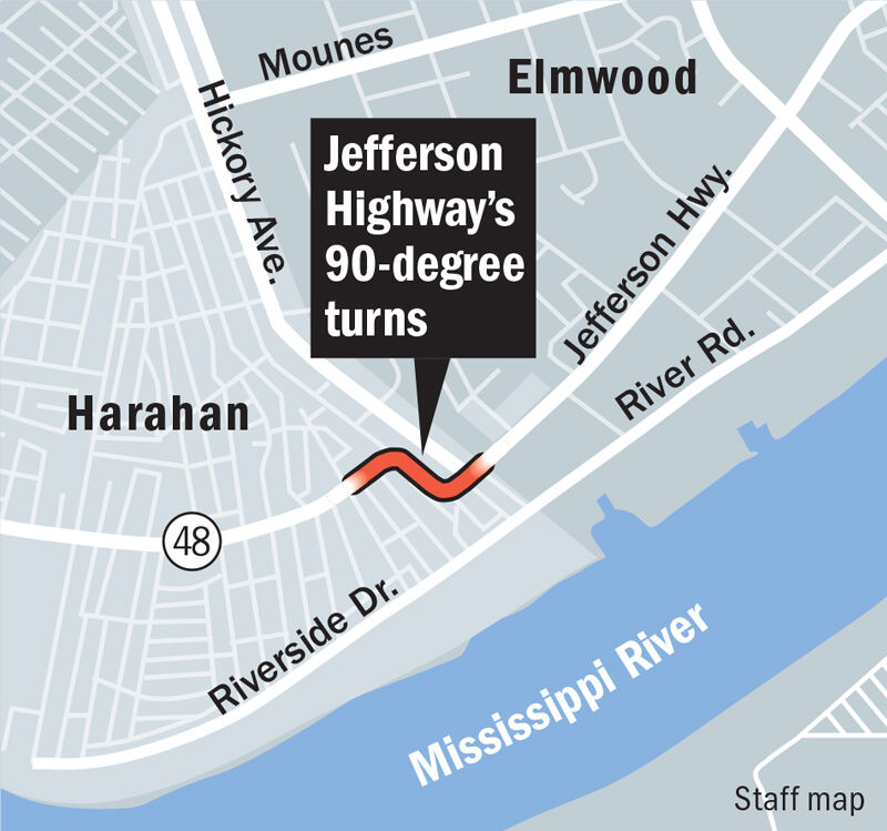 Harahan Jefferson Highway S-curve map